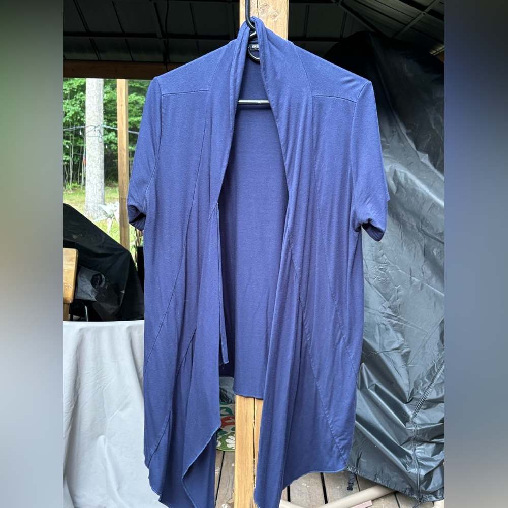 Women's Blue Open Front Short Sleeve Cardigan XXL